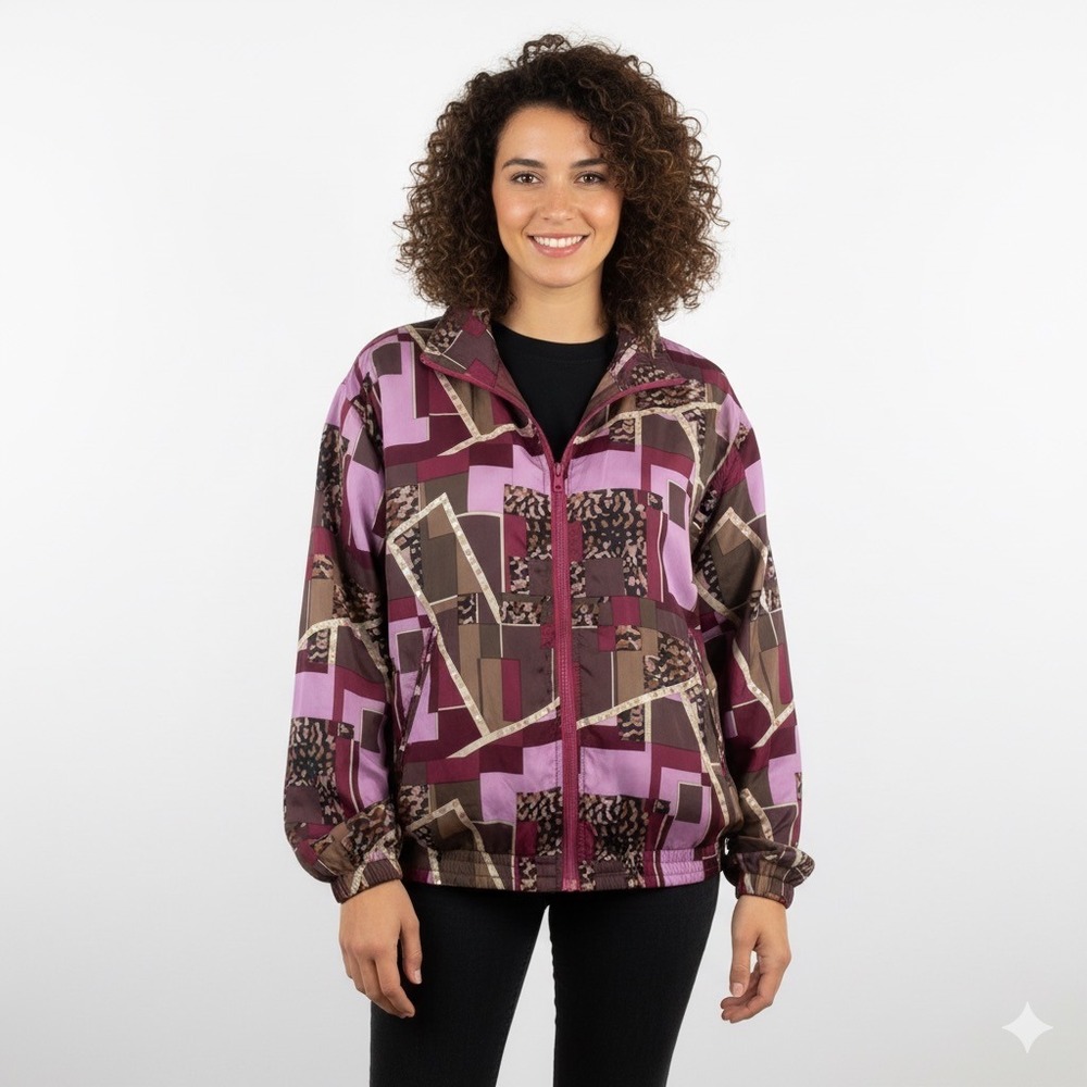 Vintage 90s Cervelle Windbreaker Jacket Women Medium‎ Purple 100% Silk Sequin